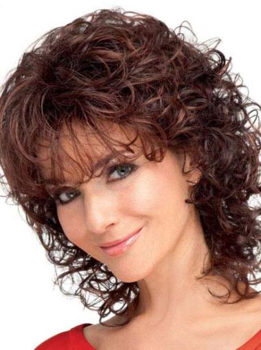Curly With Bangs Auburn Online Classic Synthetic Wig Mid Length