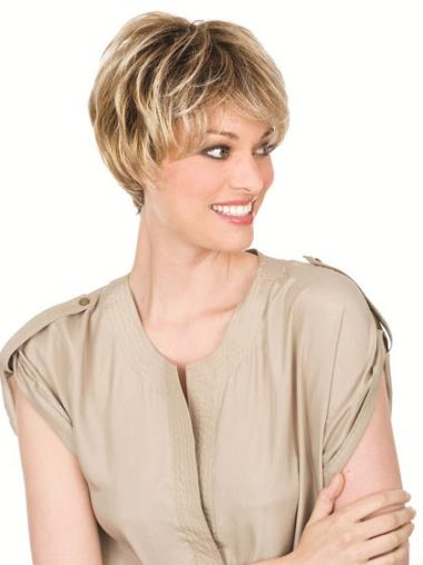 Blonde Wavy Layered Cropped Cheap Monofilament Synthetic Hair Wigs