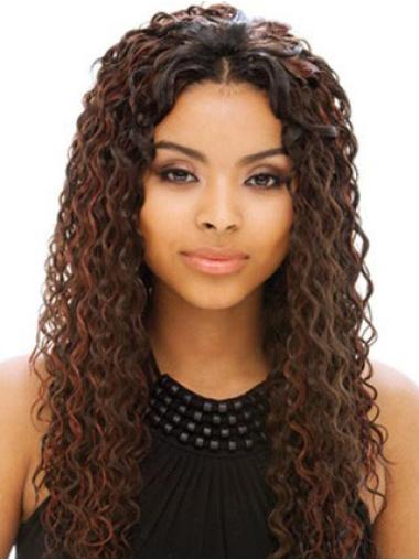 Auburn Long Curly Without Bangs Full Lace Human Wigs For Black Womens