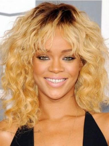Capless Layered Shoulder Length Sleek Rihanna Blonde Wig