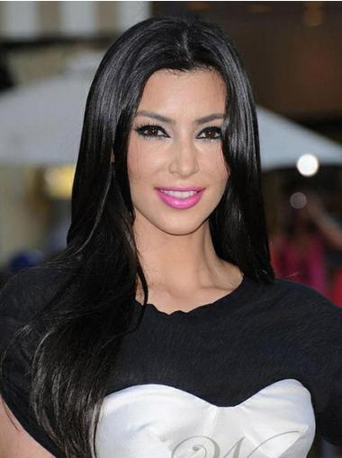 Long Monofilament Without Bangs 20" Hairstyles Kim Kardashian Human Black Hair Wigs Good Quality