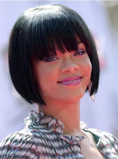 10" Indian Full Lace Bobs Chin Length Fabulous Rihanna Human Hair Wigs Black Hair