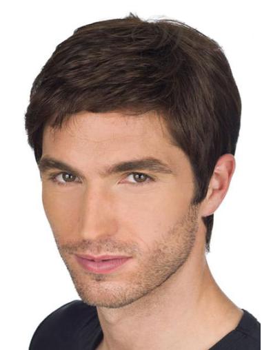 Great 100% Remy Human hair Cropped Brown Straight Men Wigs
