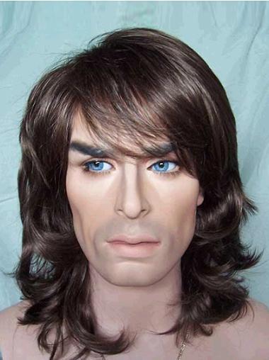 Brown Wavy 12 Inches Mens Synthetic Wigs