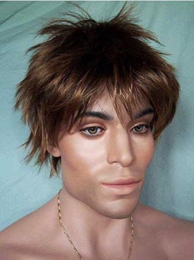 Brown Straight 5 Inches Synthetic Wigs For Men