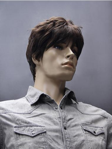 Brown 5 Inches Men Short Straight Synthetic Wig