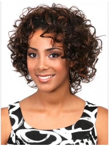 Brown Curly Fashion African American Half Cap Wigs