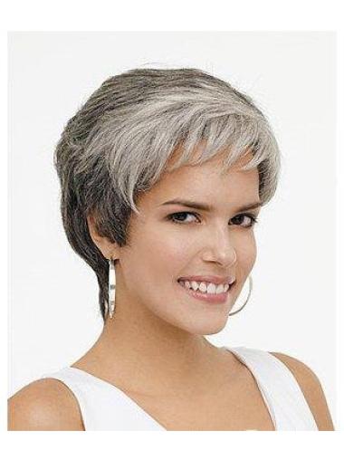 Soft Lace Front Wavy Synthetic Grey Short Wigs For Sale