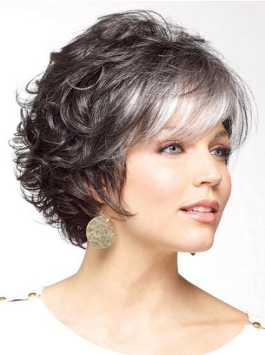 Durable Capless Curly Synthetic Grey Wigs