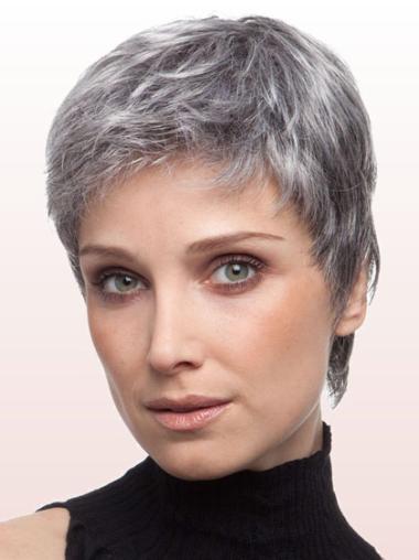 Convenient Straight Synthetic 4 Inches Dark Grey Wig