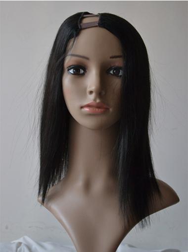 14" Shoulder Length Straight Black Best Lace Front Wigs Human Hair