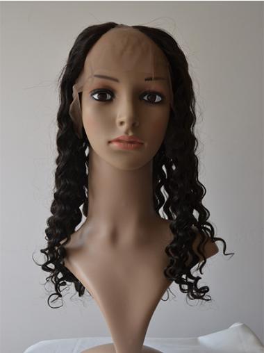 18" Long Curly Fashionable Human Hair Black Wigs