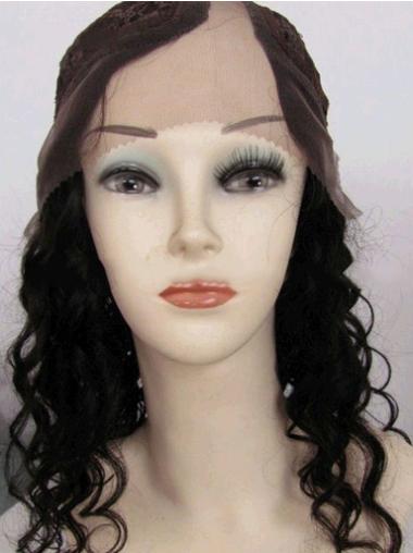 14" Long Black Gorgeous Human Hair Curly Lace Front Wigs