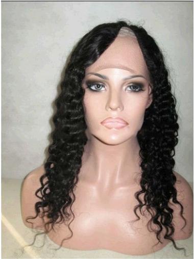 16" Long Black Good Human Hair Natural Curly Wigs