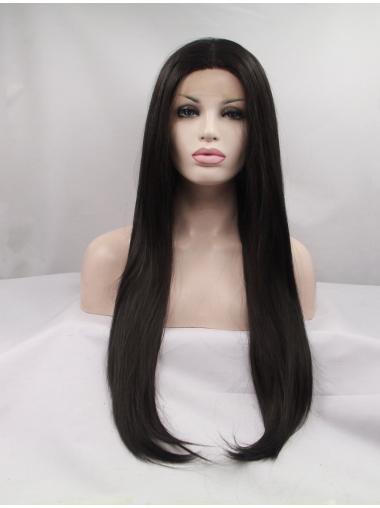 Black Without Bangs 30 Inches Amazing Long Straight Lace Front Wig