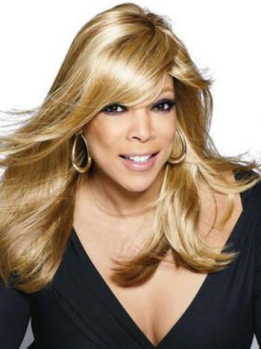 With Bangs 18" Durable Wendy Williams Long Blonde Wig Real Hair
