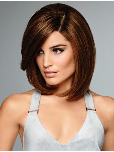 Brown Bobs Straight 12" Cheapest Lace Front Real Hair Shoulder Length Wigs