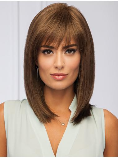 Popular Shoulder Length With Bangs Monofilament Synthetic Wigs