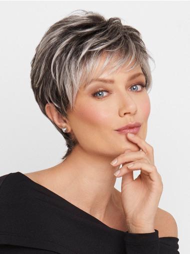 Monofilament Synthetic Cropped Wavy 5" Affordable Grey Wigs