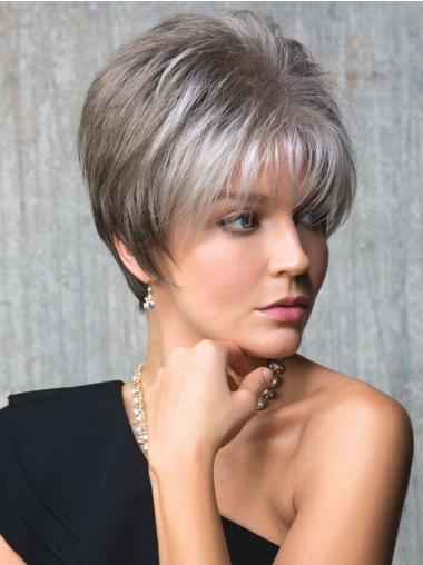 Capless Synthetic Cropped Straight 6" Cheapest Grey Wigs