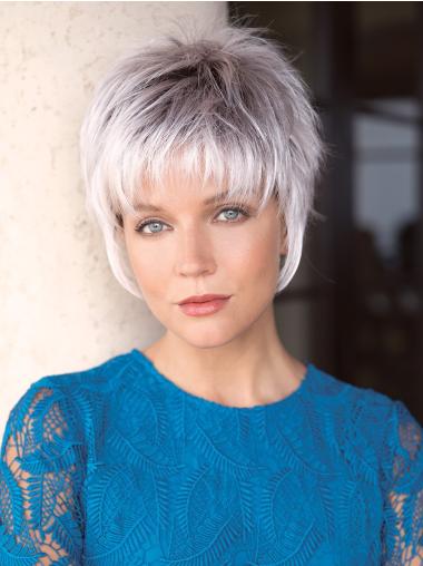 Capless Synthetic Cropped Straight 6" Incredible Grey Wigs