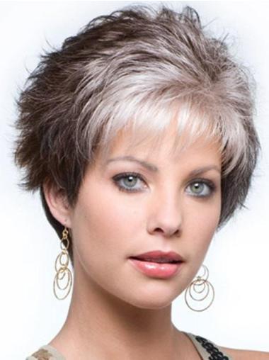 Capless Synthetic Cropped Curly 4" Fashion Grey Wigs