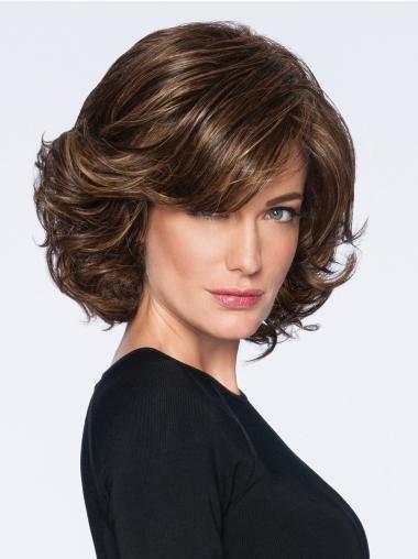 Modern Chin Length 10" Curly Capless Synthetic Brown Classic Wigs