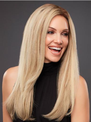 Platinum Blonde 18" Straight Long 100% Hand-tied Without Bangs Human Hair Wigs