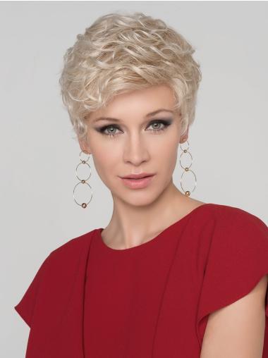 Synthetic Boycuts 4" Cropped Curly Platinum Blonde Mono Wigs