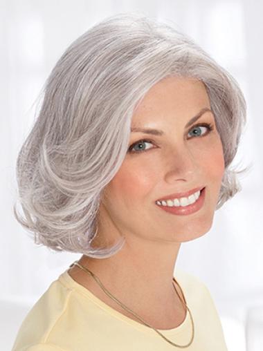 Convenient 12 Inches Wavy Grey Wigs For Women Human Hair