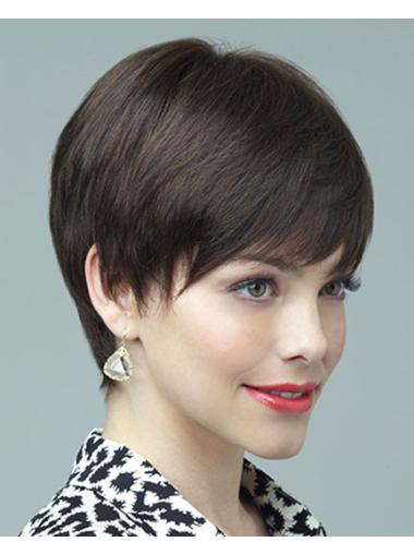 Brown Layered Cheapest Human Hair Short Style Wigs