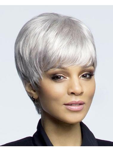 Incredible Cropped Straight Grey Lace Front Heat Resistant Wigs