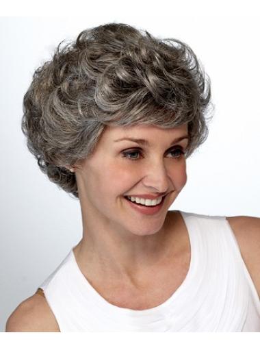7 Inches Lace Front Short Curly Fashion Synthetic Grey Wigs
