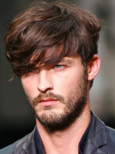 Exquisite Short Remy Human Hair Brown Wigs For Men Short Hair