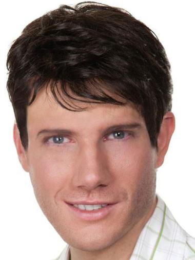 Short Without Bangs Straight Real Hair Mens Wig