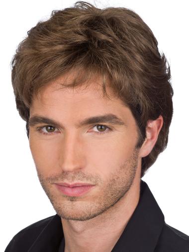 100% Hand-Tied Straight Short Amazing Realistic Mens Wigs