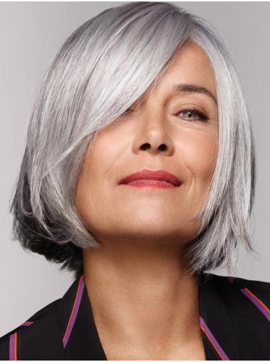 Medium Grey Wigs 10" Straight Salt And Pepper Synthetic Wigs