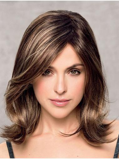 Shoulder Length Wavy Brown Synthetic Layered Durable Hand Tied Wigs