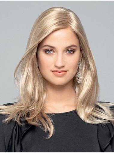 Suitable Without Bangs Synthetic Blonde Long Straight Monofilament Wigs