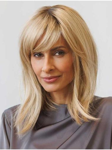 Layered Synthetic Blonde Monofilament Straight Perfect Women Wig Medium