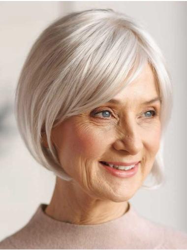 New Synthetic Chin Length White Straight 100% Hand-tied Bob Wigs