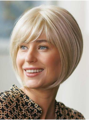 Discount Synthetic Chin Length Blonde Straight Monofilament Bob Wigs
