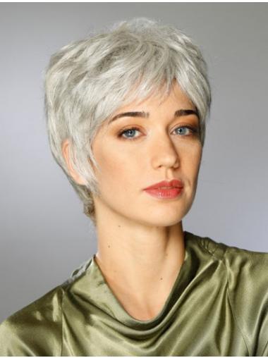 Best Boycuts Synthetic Short Straight 100% Hand-tied Grey Wigs