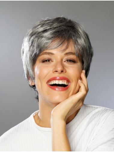 High Quality Boycuts Synthetic Short Straight Lace Front Grey Wigs