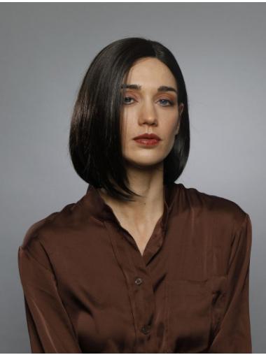 Online Synthetic Shoulder Length Black Straight 100% Hand-tied Bob Style Wigs
