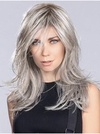 Synthetic Straight Long Monofilament Ideal Grey Wig
