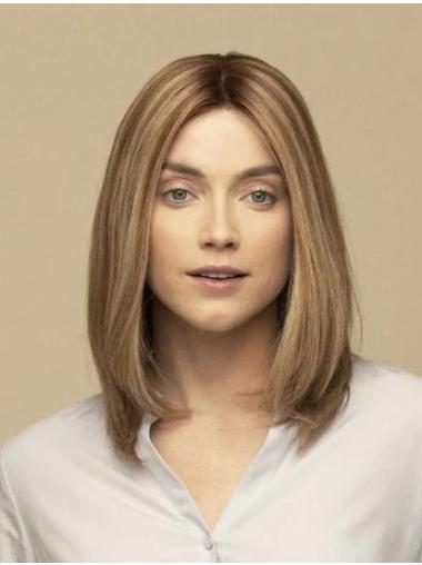 Blonde Straight Without Bangs Shoulder Length 100% Hand-tied Fashion Human Hair Wigs