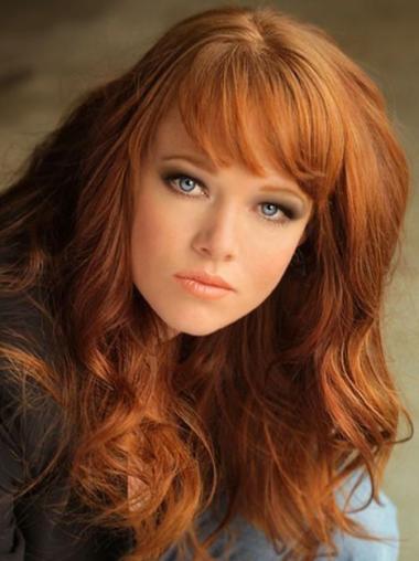 Lace Front Copper Fabulous Celebrity Real Hair Wigs With Bangs