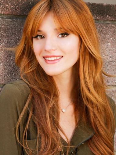 Long Straight Human Hair Full Lace With Bangs Online 24" Bella Thorne Wigs