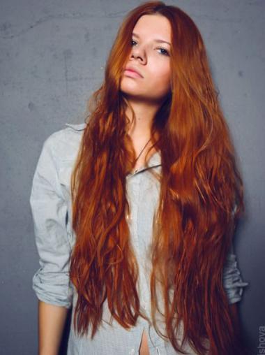 100% Hand-Tied Copper New Celebrity Women Wigs Human Hair